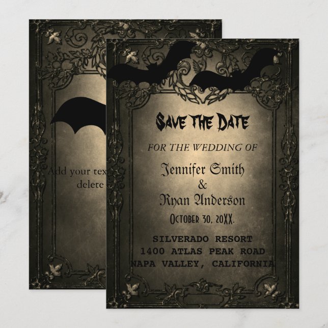 Invitation Élégant mariage gothique enregistrer la date (Devant / Derrière)