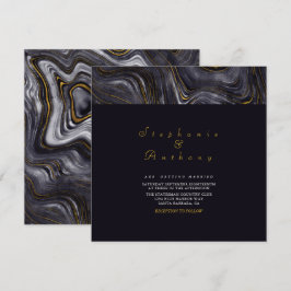 Invitation Elégant mariage gris or Agate Motif en marbre