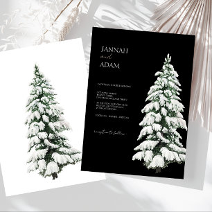Invitation Élégant mariage hivernal neigeux pin noir