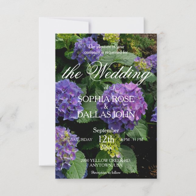 Invitation Élégant Mariage hydrangea rose violet modèle (Devant)