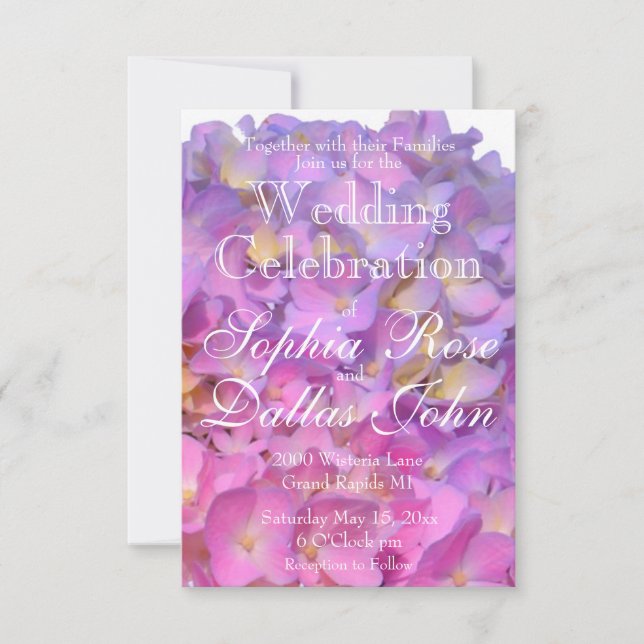 Invitation Élégant Mariage hydrangée à fleurs roses (Devant)