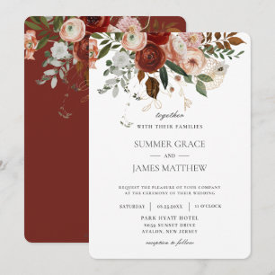Invitation Élégant Mariage ivoire de Marsala Bourgogne