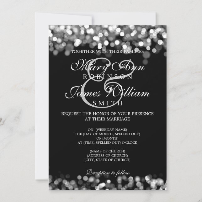 Invitation Elégant Mariage Lumières Argent (Devant)