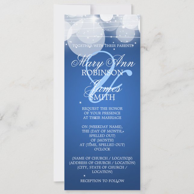 Invitation Elégant Mariage Lumineuse & Étincelle Bleu (Devant)
