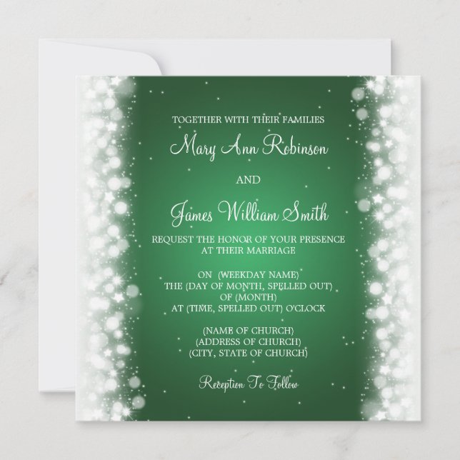 Invitation Élégant mariage magique Étincelle verte (Devant)