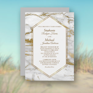 Invitation Élégant Mariage Marbre blanc de Parties scintillan