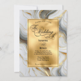 Invitation Elégant Mariage marbré Faux Gold, Grey et Blanc