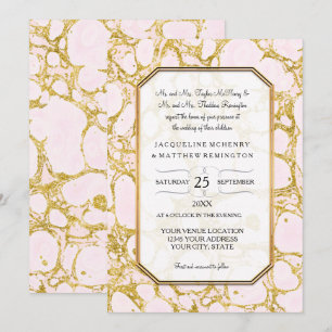 Invitation Élégant mariage marbré Rose de papier marbré Or