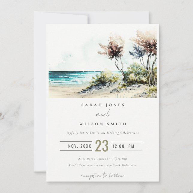 Invitation Elégant Mariage marin de la plage de Palm Plage Du (Devant)