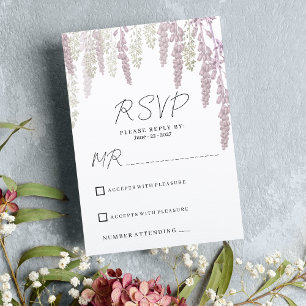 Invitation Elégant mariage mauve rose menthe vert floral RSVP