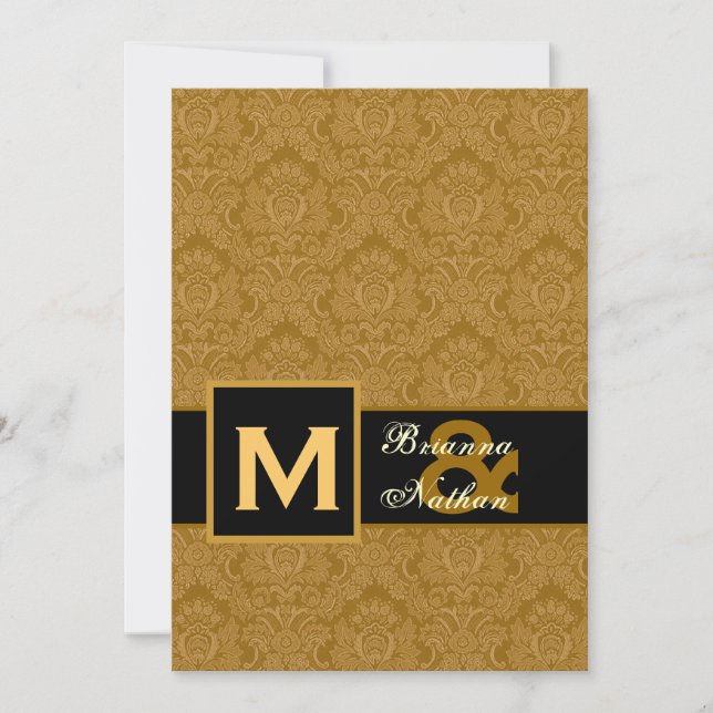 Invitation Élégant Mariage métallique Premium Gold Damask (Devant)