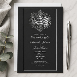 Invitation Élégant mariage militaire avec drapeau américain n