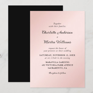 Invitation Élégant Mariage minimaliste rose et noir