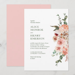 Invitation Élégant mariage moderne aquarelle roses rose pâle