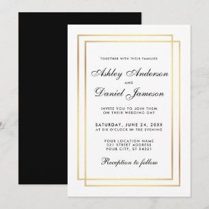 Invitation Elégant Mariage moderne Black White Gold Invitatio