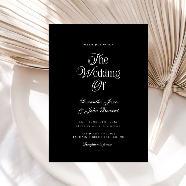 Invitation Élégant mariage moderne chic script noir  (Créateur téléchargé)