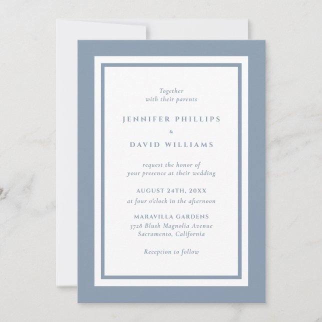 Invitation Élégant Mariage moderne Dusty Blue (Devant)