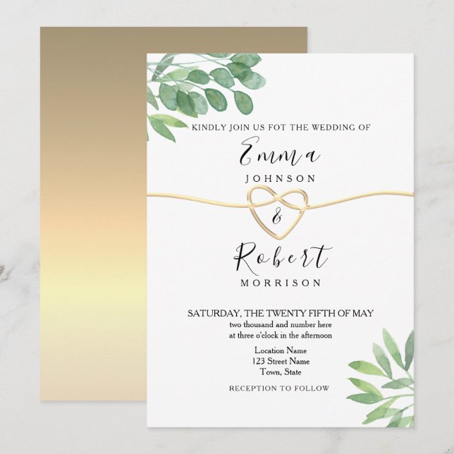 Invitation Élégant Mariage moderne Eucalyptus (Devant / Derrière)