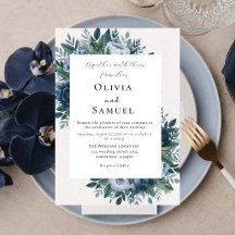 Élégant mariage moderne floral bleu marine et bleu