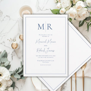 Invitation Élégant mariage moderne monogramme bleu marine