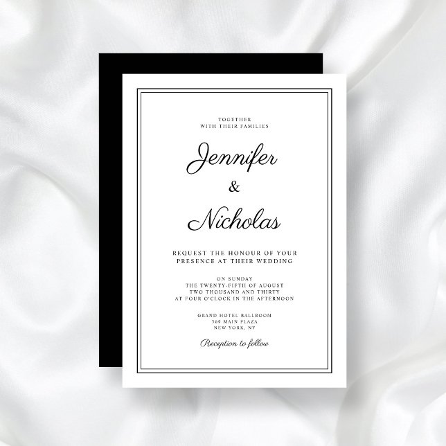 Invitation Élégant Mariage moderne noir et blanc (Elegant Modern Black And White Script Wedding Invitation)