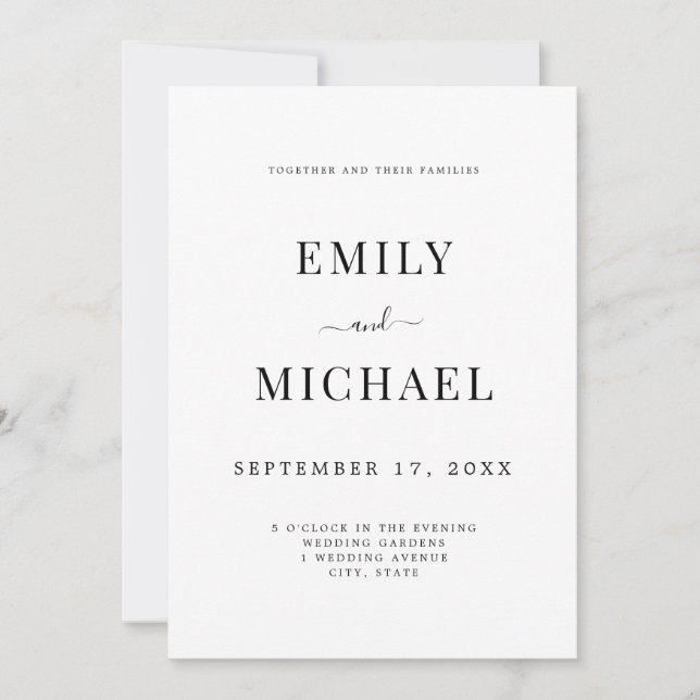 Invitation Élégant Mariage moderne noir et blanc classique (Devant)