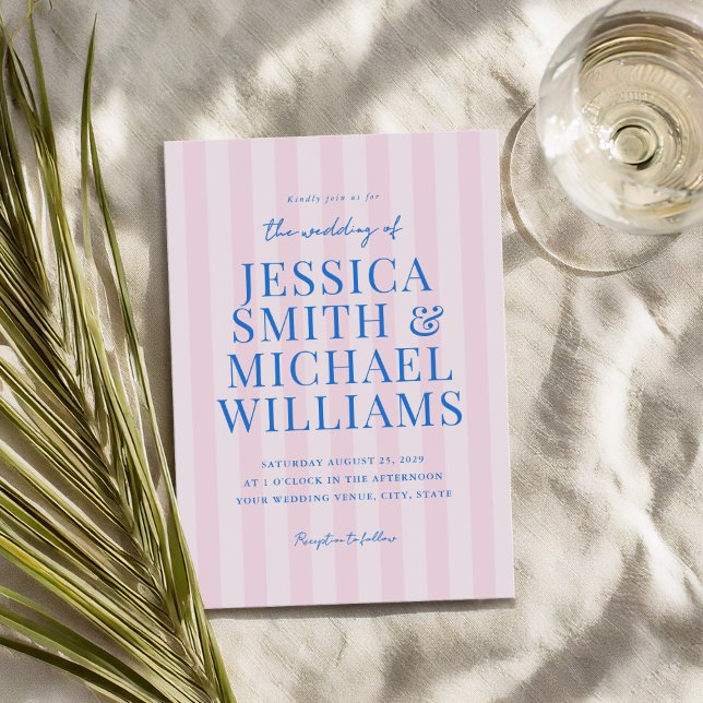 Invitation Élégant Mariage moderne rose rayé (Créateur téléchargé)