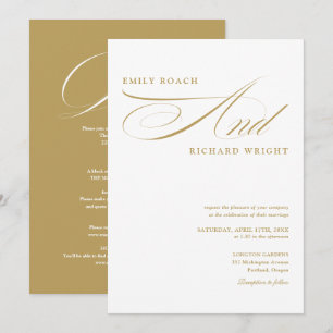 Invitation Élégant Mariage Moderne Tout En Un En Écriture Dor