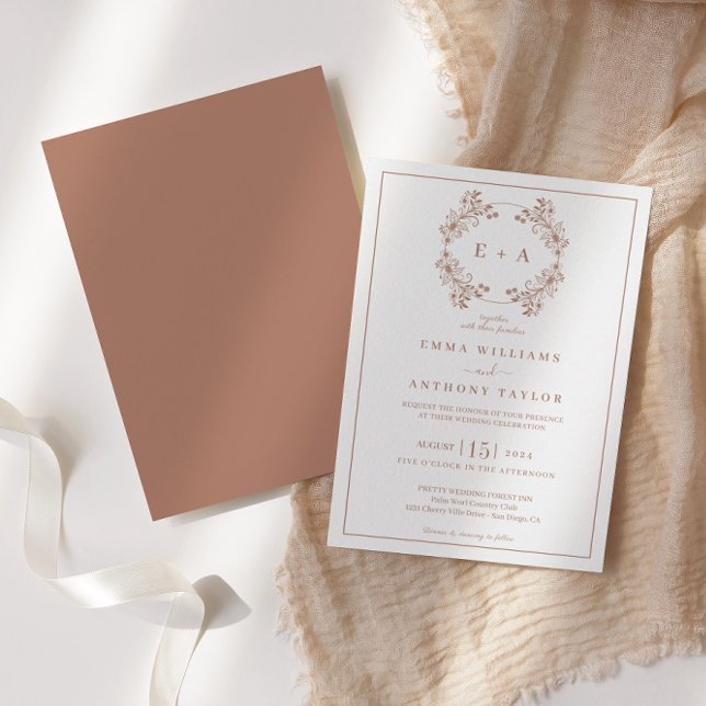 Invitation Élégant Mariage Monogram Terracota (Créateur téléchargé)