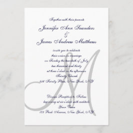 Invitation Élégant Mariage monogramme gris bleu marine