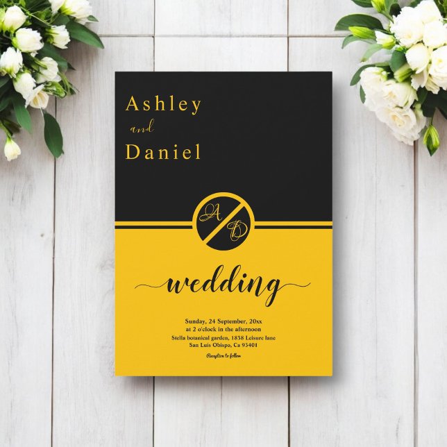 Invitation Élégant Mariage Monogramme Noir Et Or De Luxe (Créateur téléchargé)