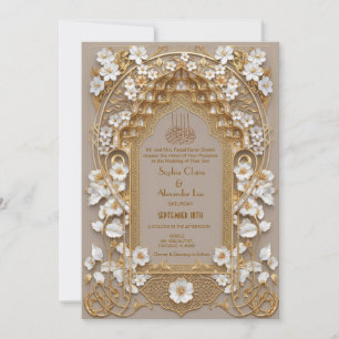 Invitation Élégant Mariage Musulman Crème Or Antique