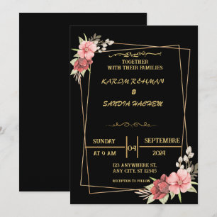Invitation Élégant Mariage musulman noir et or