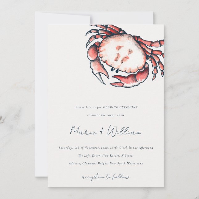 Invitation Élégant Mariage nautique de crabe sous-marin de la (Devant)