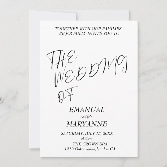 Invitation Élégant Mariage noir blanc (Devant)