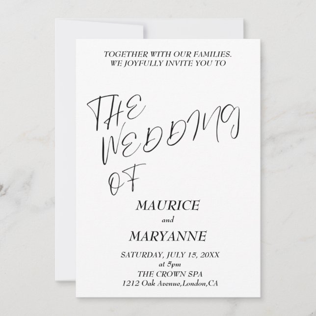 Invitation Élégant Mariage noir blanc (Devant)