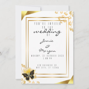 Invitation Élégant Mariage noir et blanc papillon brillant