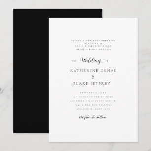 Invitation Élégant Mariage noir et blanc pour les deux parent