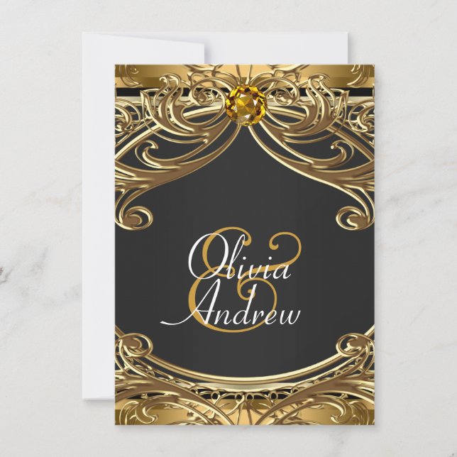 Invitation Élégant Mariage noir et or Glam (Devant)
