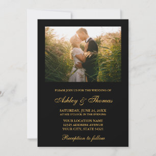 Invitation Elégant mariage noir et or photo