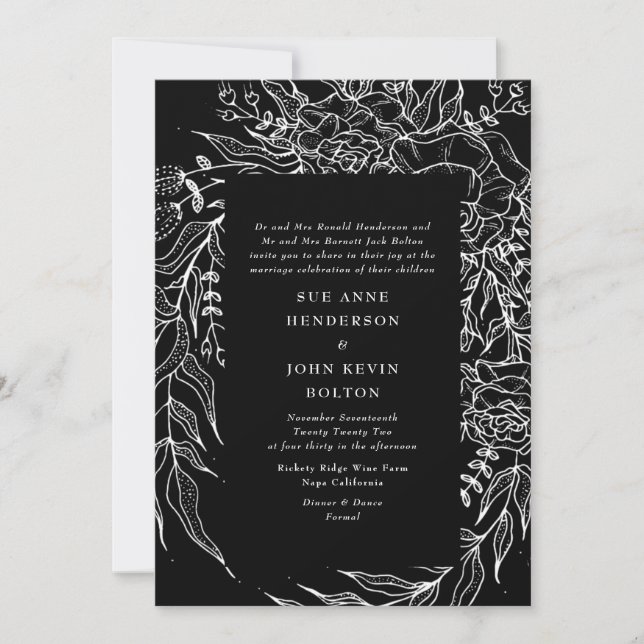 Invitation Élégant Mariage noir Tuxedo blanc brillant (Devant)