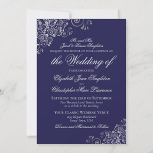 Invitation Élégant Mariage officiel bleu et argent de la mari