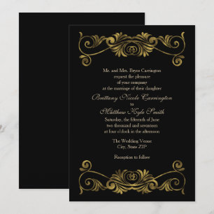 Invitation Élégant Mariage officiel noir et or