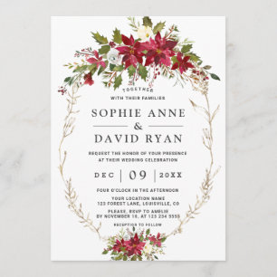 Invitation Élégant Mariage or de fleurs roses de Bourgogne