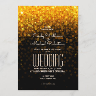 Invitation Elégant mariage or lumières bokeh arrière - plan