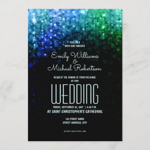 Invitation Elégant mariage paon lumières couleur bokeh