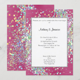 INVITATION ÉLÉGANT MARIAGE PASTEL HOLOGRAPHIQUE ROSE TEXTUEL