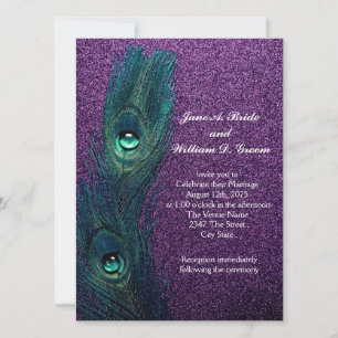 Invitation Élégant Mariage Peacock bleu violet Turquoise