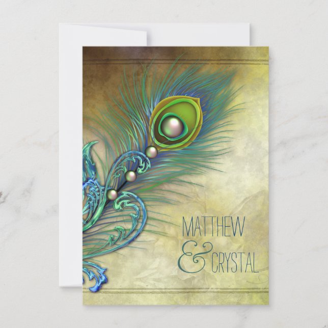 Invitation Élégant Mariage Peacock Vintage (Devant)