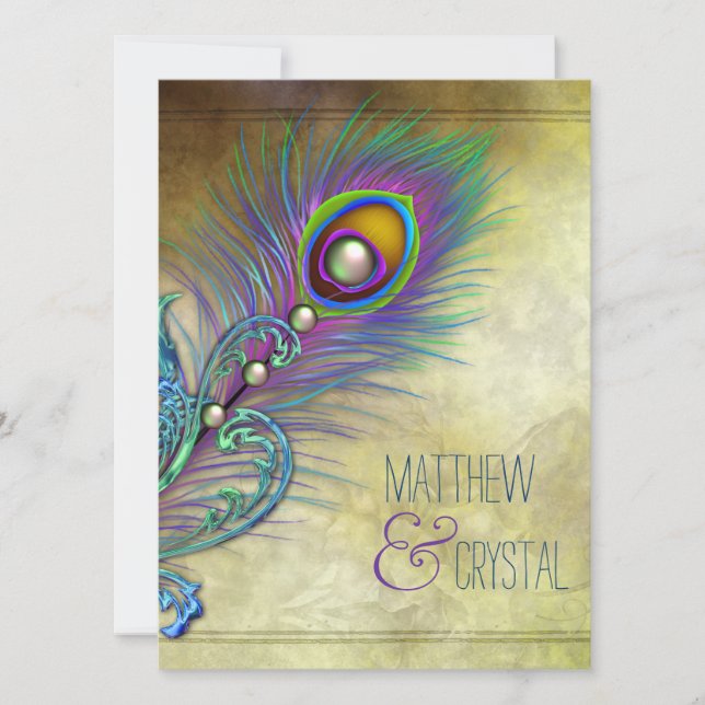 Invitation Élégant Mariage Peacock Vintage (Devant)